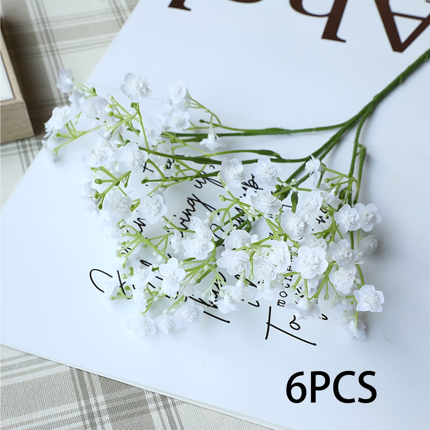 6/12pcs Boho Style Artificial Gypsophila Flower Bouquets, Plastic Real Touch Simulation Stems for Home Office Decor, Outdoor Garden, Wedding, Birthday, Christmas, Valentine&