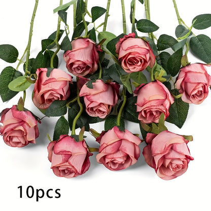 DuHouse 5/10pcs Artificial Silk Roses Fake Flowers Bouquet Long Stems for Wedding Home Party Decoration