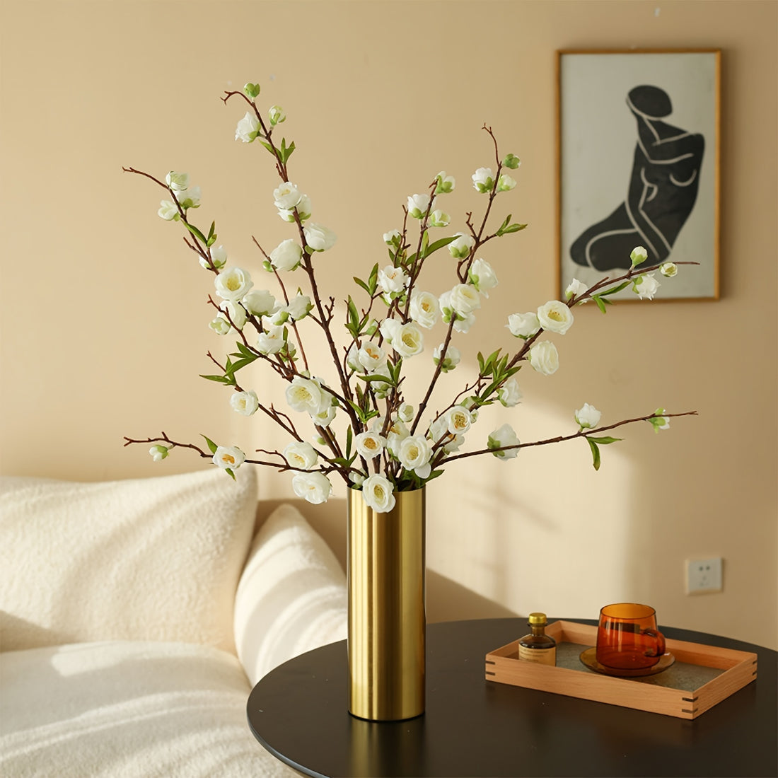 6pcs Bohemian Silk Cherry Blossom Stems - 37" Artificial Plum Blossom Branches for Home, Office, and Wedding Decor - Perfect for DIY Vase Arrangements, Spring Celebrations, and Holiday Decorations (White &amp; Pink), Flower Decorations