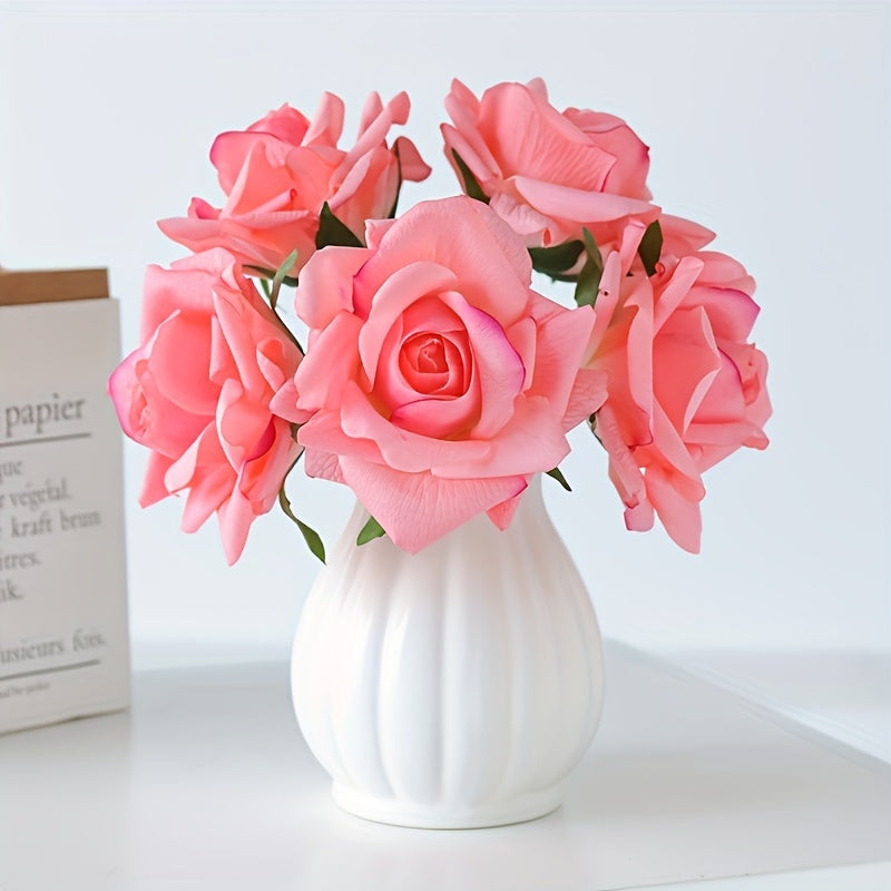 5pcs Bohemian White Silk Rose Bouquet - Real Touch Faux Flowers for Weddings, Home &amp; Party Decor | Perfect for Halloween, Christmas, Valentine&