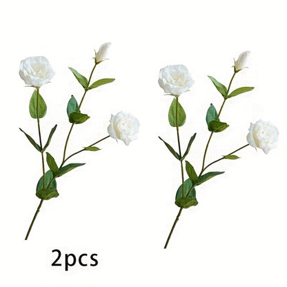 Elegant 2-Branch Artificial Lisianthus Bouquet - 3 Silk Flower Heads, Perfect for DIY Wedding &amp; Home Decor, Versatile Faux Floral Arrangement Accessory, Plastic, Eustoma