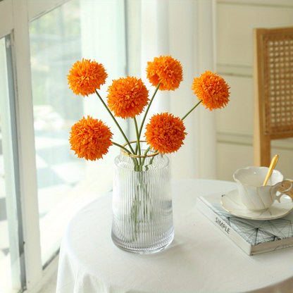6pcs Boho Style Artificial Chrysanthemum Ball Hydrangea - Silk Fake Flower Plant Arrangement for Wedding Bouquet, Home, Kitchen, Garden, Party Table, Floral Centerpiece DIY - Plastic, Antioxidant, Ideal for Christmas, Thanksgiving, Valentine&