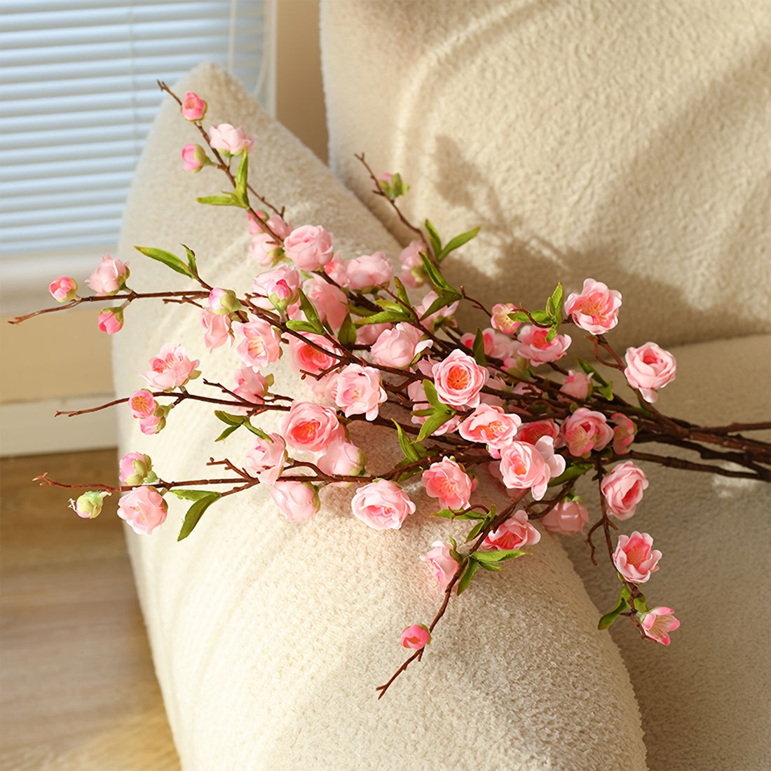 6pcs Bohemian Silk Cherry Blossom Stems - 37" Artificial Plum Blossom Branches for Home, Office, and Wedding Decor - Perfect for DIY Vase Arrangements, Spring Celebrations, and Holiday Decorations (White &amp; Pink), Flower Decorations