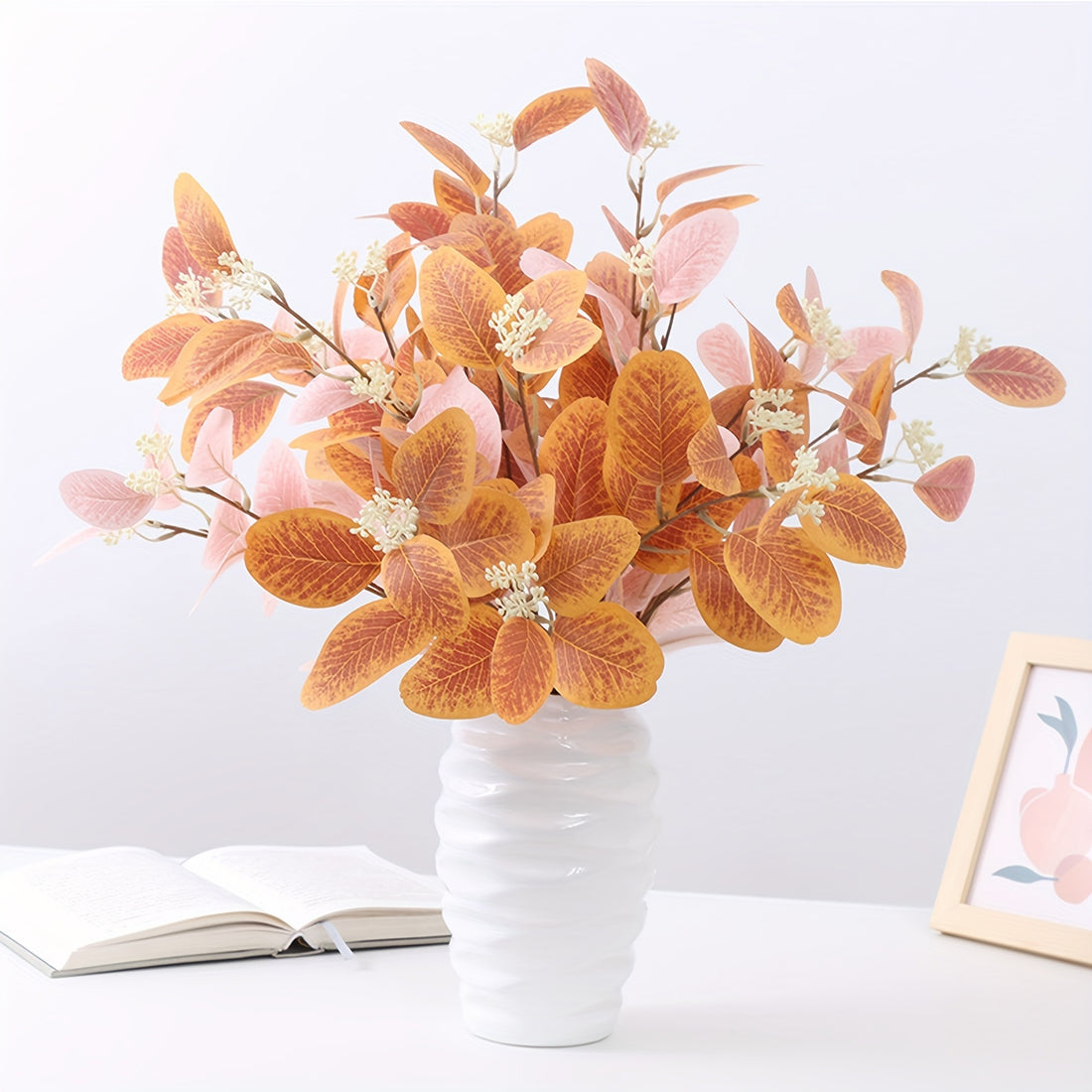 5pcs Artificial Eucalyptus Leaf Stems, Artificial Green Eucalyptus Plants, Suitable for Wedding Birthday Bride Gift Party Decoration, Real Touch Artificial Flowers, Home Office Decoration, Flower Arrangement Artificial Center Decoration, Outdoor Garden Co