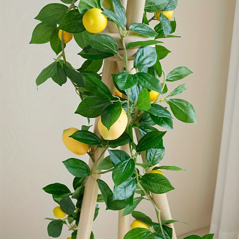 1pc, Artificial Lemon Garland, 70.87In,Spring Greenery Garland with Lemons And Green Eucalyptus Leaves, Artificial Lemon Vine Garland Wreath for Front Door Kitchen Party Table Wedding Decor