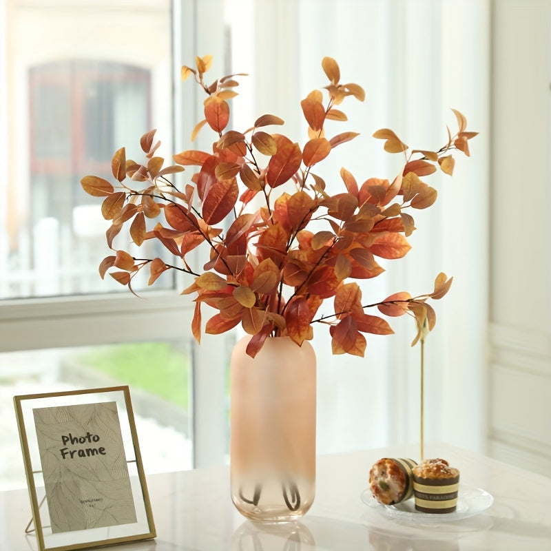 Boho Style 5-Pack Artificial Eucalyptus Stems, 35.43&quot; Faux Coral Leaves for Vase Bouquets, Farmhouse Autumn Decor, Thanksgiving Party Centerpieces, Plastic Floral Arrangement