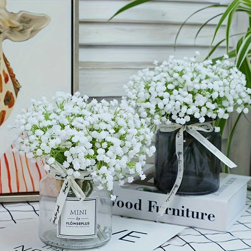 6/10pcs Gypsophila Artificial Flowers, Fake Flowers Gypsophila Bouquet Autumn Artificial Flowers for Decoration, Real Touch Silk Flowers for Wedding Christmas DIY Party Home Garden Office Decoration (White, Blue)