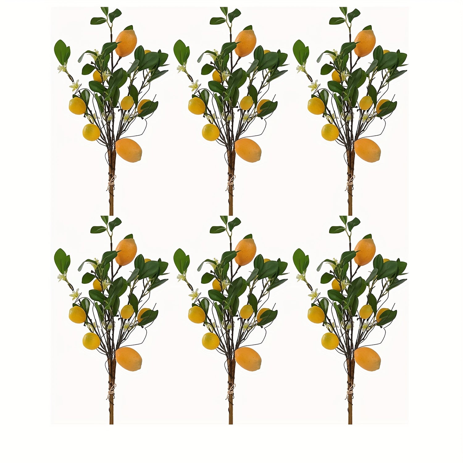 Art Deco Style 1/3/6pcs Artificial Lemon Branches with Green Leaves, 20.4" Plastic Faux Fruit Flowers for Home Office Decor, Seasonal Holiday Themes - Christmas, Valentine&